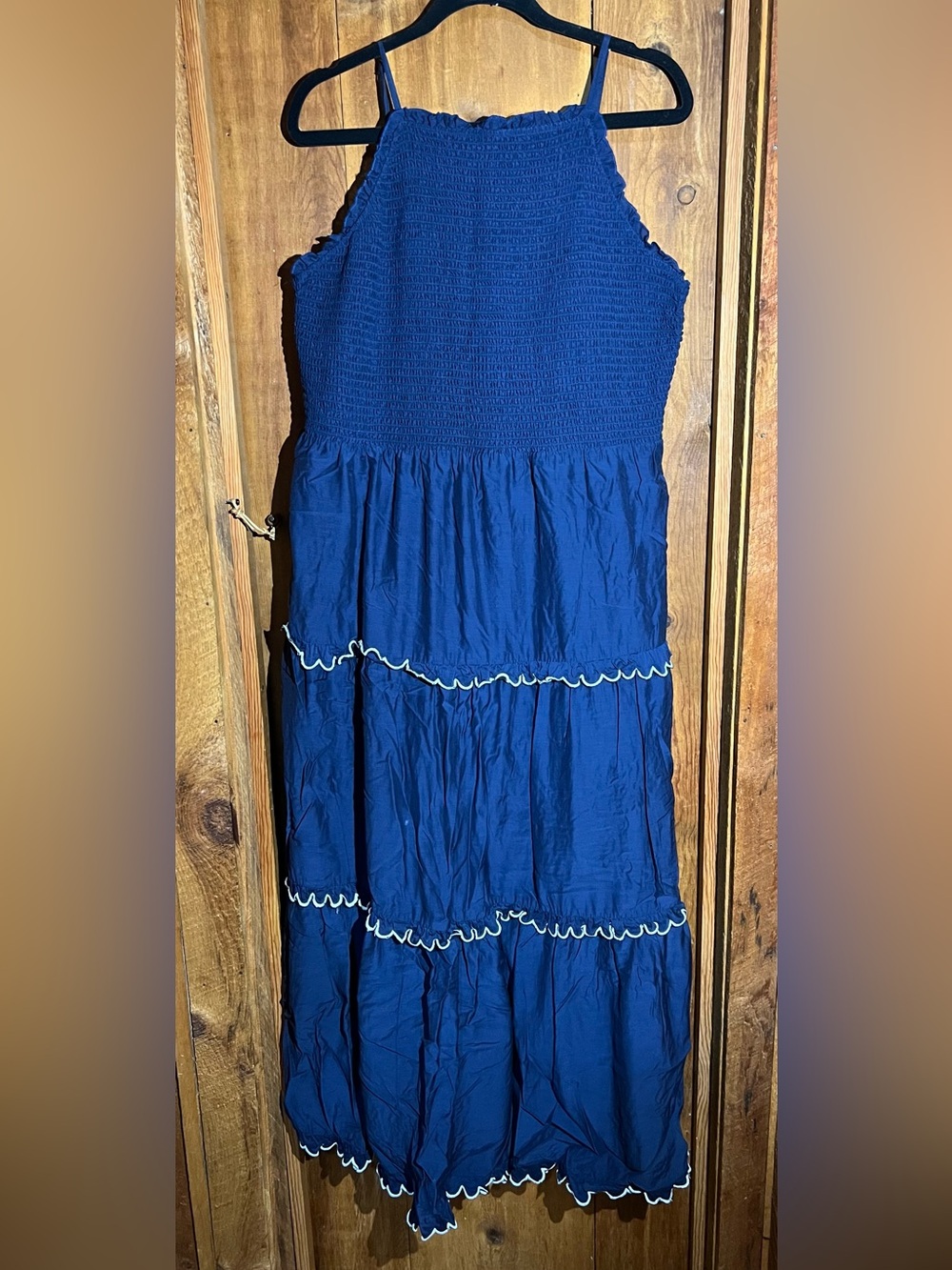 Ann Taylor Deep Blue Tiered Sundress with White Trim